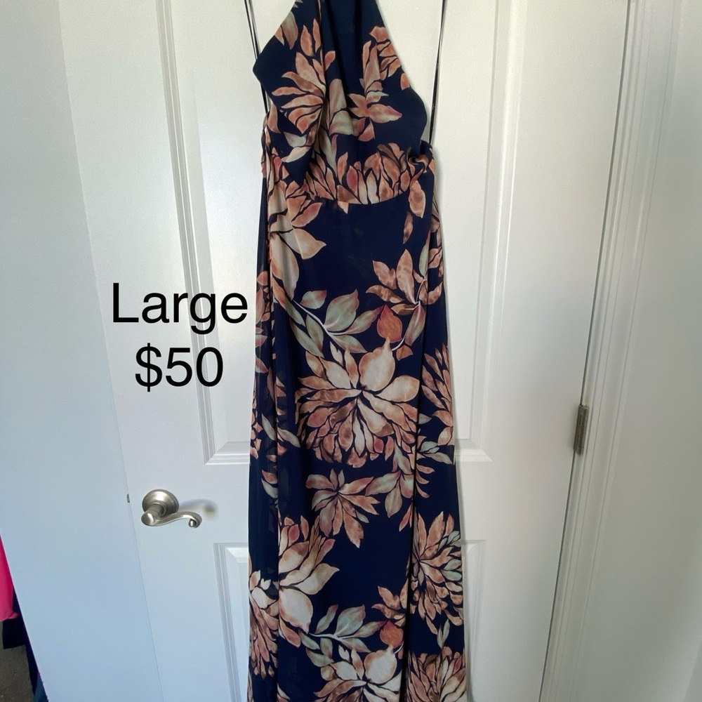Lulu's Navy and Peach Floral Maxi Dress